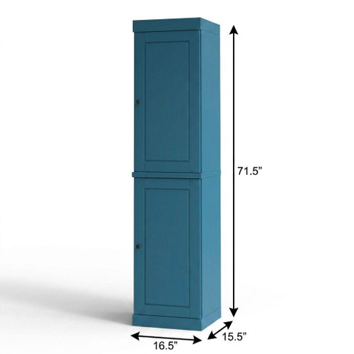17" Teal Blue Solid Wood Free Standing Double Door Linen Cabinet
