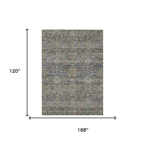 10' X 14' Gray And Silver Floral Medallion Washable Indoor Outdoor Area Rug