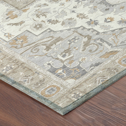 8' Beige And Copper Round Oriental Washable Indoor Outdoor Area Rug