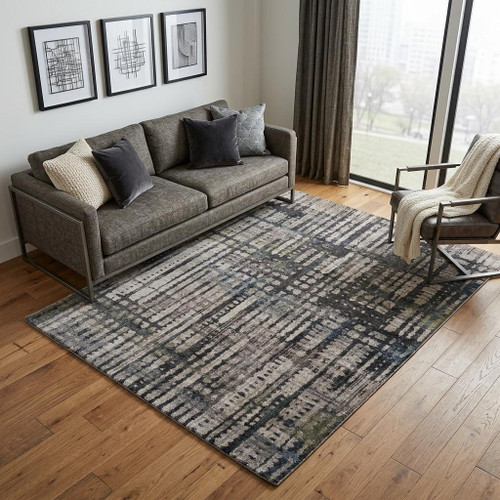 5' X 8' Gray Black And Ivory Abstract Distressed Area Rug