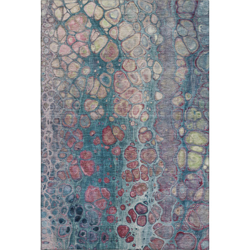 10' X 14' Teal Plum And Beige Abstract Washable Area Rug With UV Protection