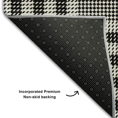 8' X 10' Black Ivory And Gold Plaid Washable Area Rug With UV Protection