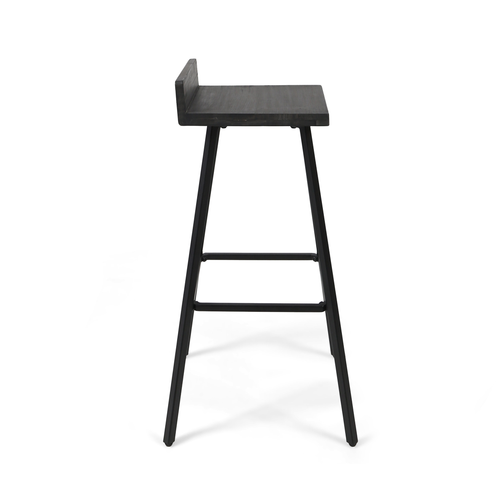 Set of Two 30" Gray Solid Wood Low Back Outdoor Bar Height Chairs