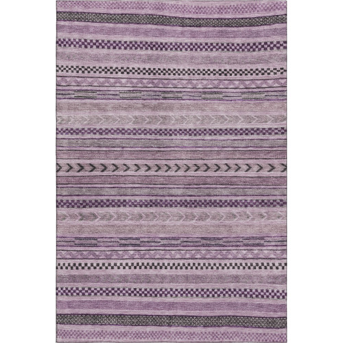 9' X 12' Plum And Gray Striped Washable Area Rug With UV Protection