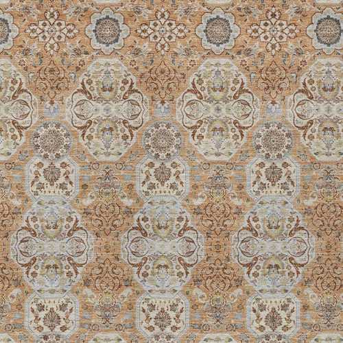 8' X 10' Copper And Gold Floral Washable Indoor Outdoor Area Rug