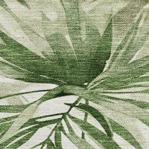 9' X 12' Artichoke Green And Ivory Floral Washable Area Rug With UV Protection