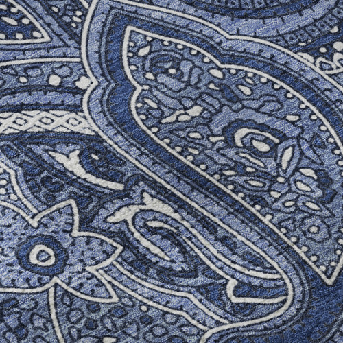 5' X 8' Navy Blue And Ivory Paisley Washable Area Rug With UV Protection
