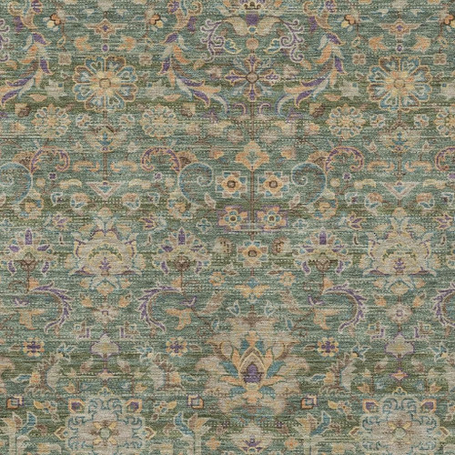 9' X 12' Green And Sage Floral Medallion Washable Indoor Outdoor Area Rug