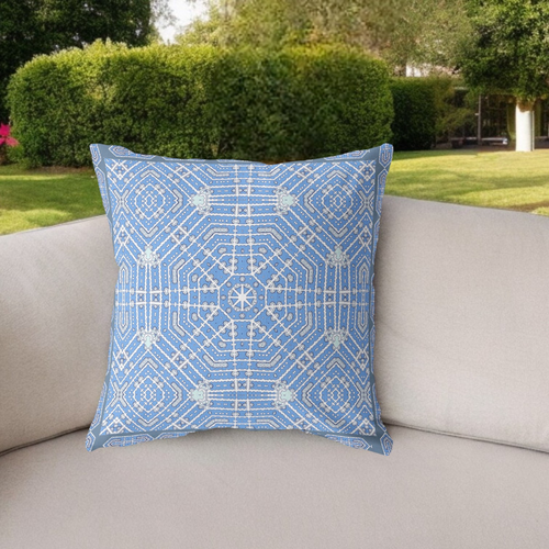 26 Blue White Geostar Indoor Outdoor Throw Pillow