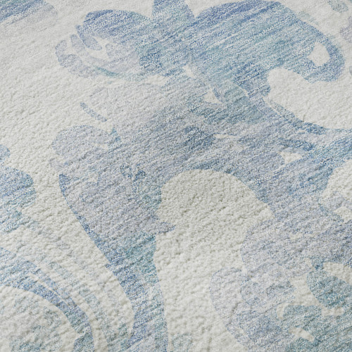 8' Sky Blue And Ivory Paisley Washable Round Rug With UV Protection