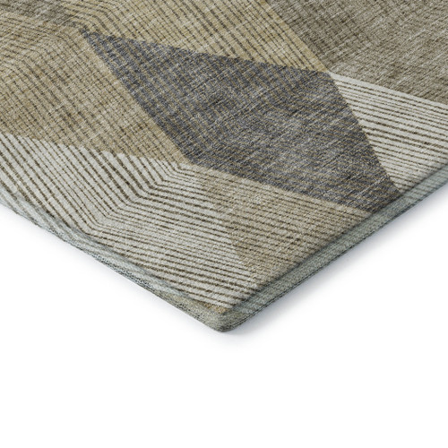 9' X 12' Wheat Beige And Gray Geometric Washable Area Rug With UV Protection