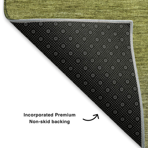 10' X 14' Artichoke Green And Fern Green Striped Washable Area Rug With UV Protection