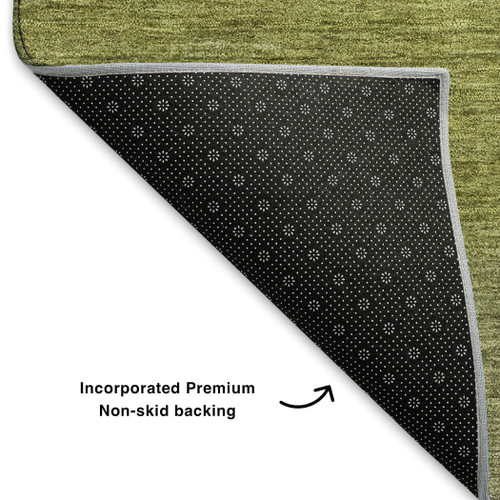 10' X 14' Artichoke Green And Fern Green Striped Washable Area Rug With UV Protection