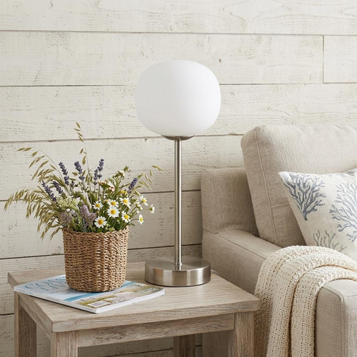 12" Nickel Novelty USB Table Lamp With Globe Shade