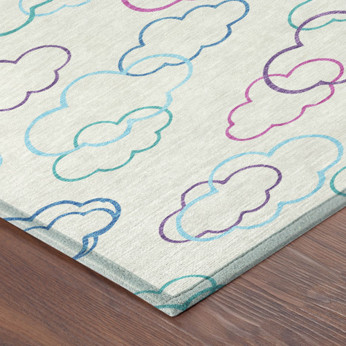 8' X 10' Ivory And Sky Blue Abstract Washable Indoor Outdoor Area Rug