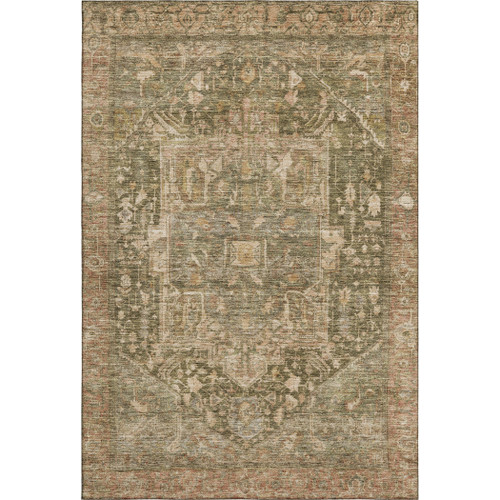 3' X 5' Fern Green Wheat And Copper Oriental Washable Area Rug With UV Protection