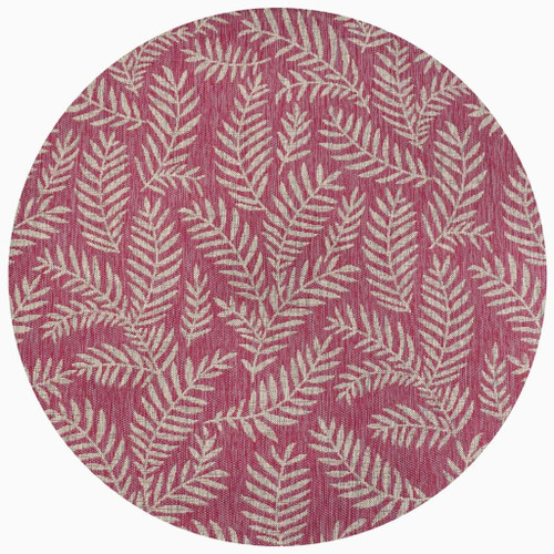 5' Fuchsia And Light Gray Round Floral Indoor Outdoor Area Rug