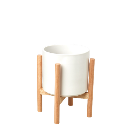 Cylinder Planter with Wood Stand 