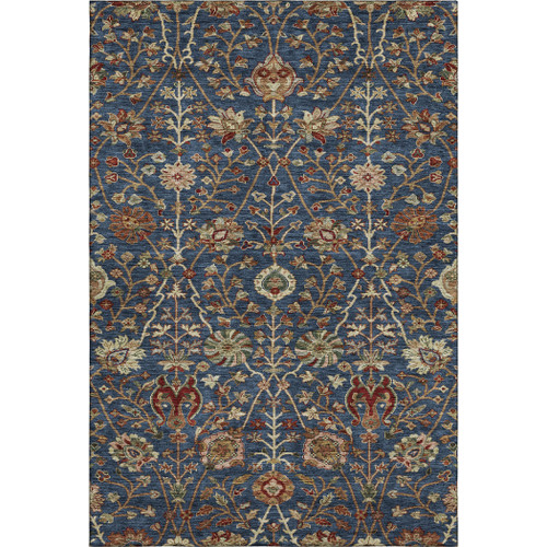 5' X 8' Navy Blue Red And Green Floral Washable Area Rug With UV Protection