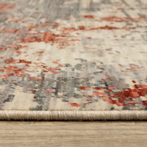 7' X 10' Beige And Pink Abstract Area Rug With Fringe