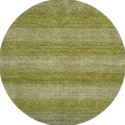 8' Artichoke Green And Fern Green Striped Washable Round Rug With UV Protection