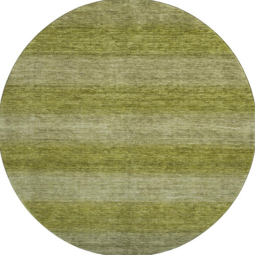 8' Artichoke Green And Fern Green Striped Washable Round Rug With UV Protection