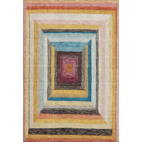 5' X 8' Amber Pink And Teal Geometric Washable Area Rug With UV Protection