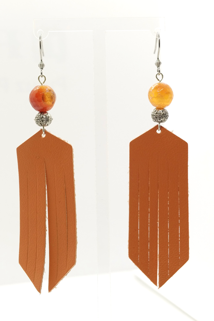 Pumpkin Fringe Leather and Jasper Earrings