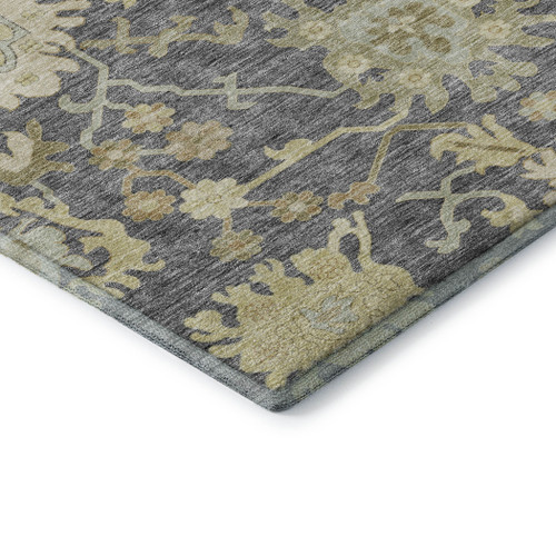 3' X 5' Gray Ivory And Gold Floral Medallion Washable Area Rug With UV Protection