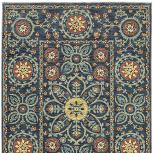 10' X 13' Blue And Rust Medallion Area Rug With Fringe