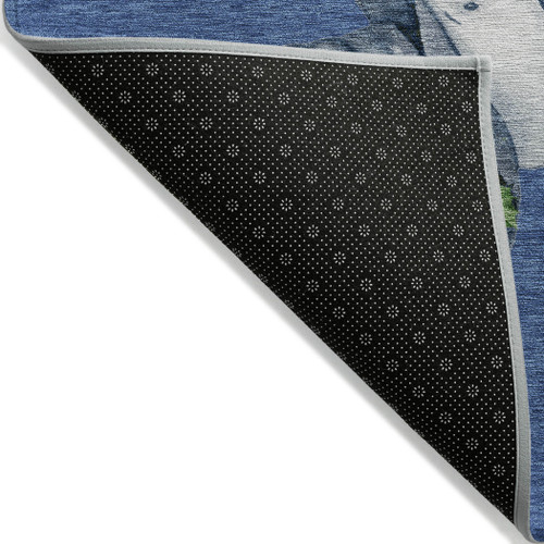 9' X 12' Navy Blue Denim Blue And Ivory Snowmen Washable Indoor Outdoor Area Rug