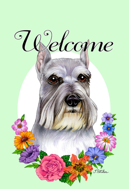 Schnauzer Grey Cropped- Best of Breed Welcome Flowers Garden Flag 