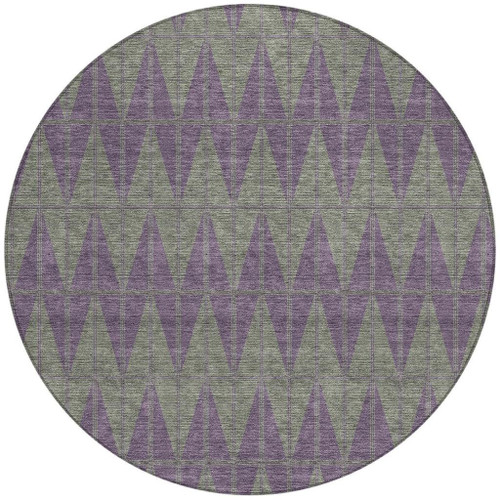 8' Plum And Sage Round Geometric Washable Indoor Outdoor Area Rug