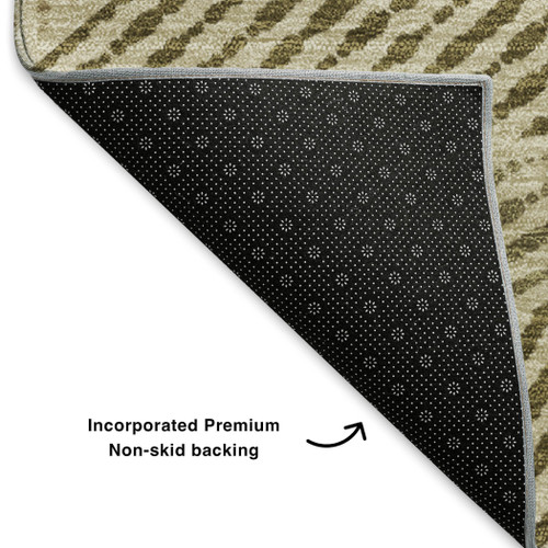 10' X 14' Khaki And Beige Geometric Washable Area Rug With UV Protection