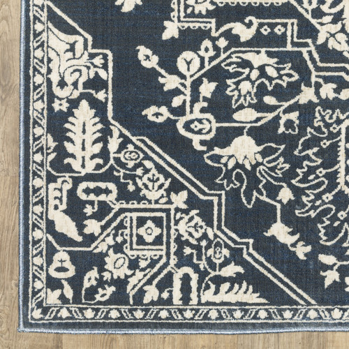 7' X 10' Blue And Ivory Oriental Area Rug