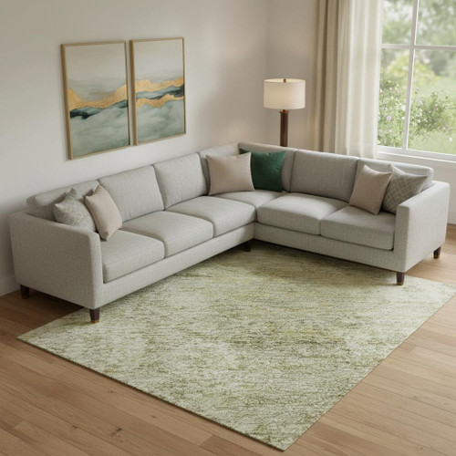 9' X 12' Sage And Beige Abstract Washable Area Rug With UV Protection
