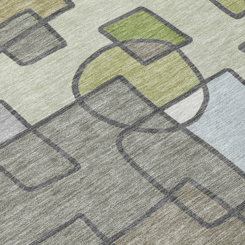 8' X 10' Fern Green And Green Geometric Washable Indoor Outdoor Area Rug