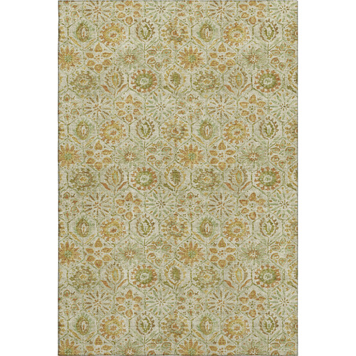 5' X 8' Beige And Gold Floral Washable Area Rug With UV Protection
