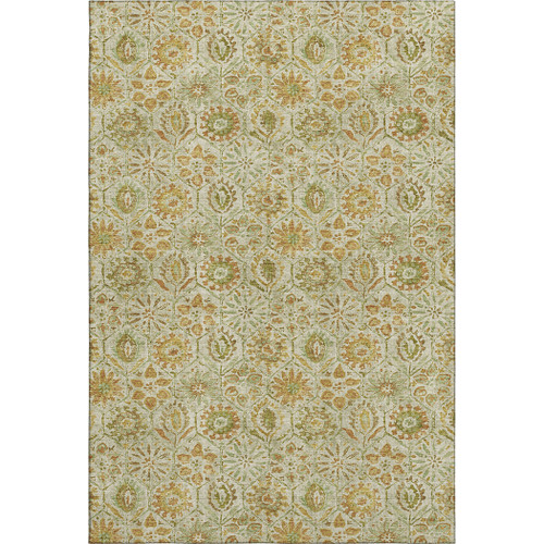 5' X 8' Beige And Gold Floral Washable Area Rug With UV Protection