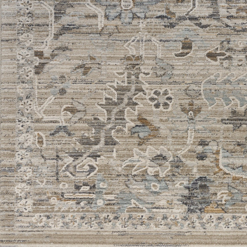 10' Ivory Black And Taupe Southwestern Distressed Runner Rug With Fringe