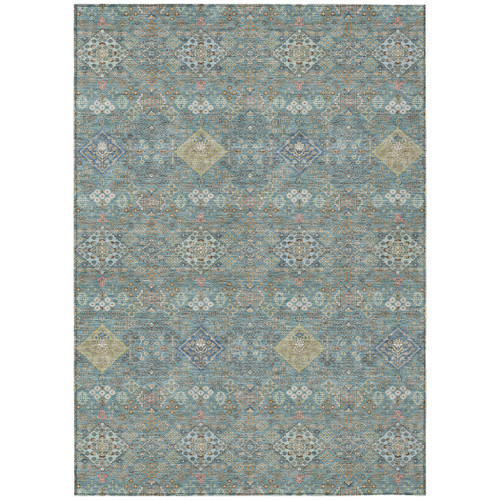 8' X 10' Teal Blue And Blue Oriental Washable Indoor Outdoor Area Rug