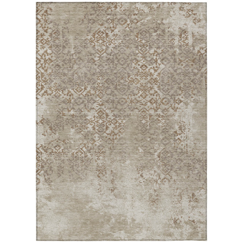 3' X 5' Beige And Gray Oriental Washable Indoor Outdoor Area Rug