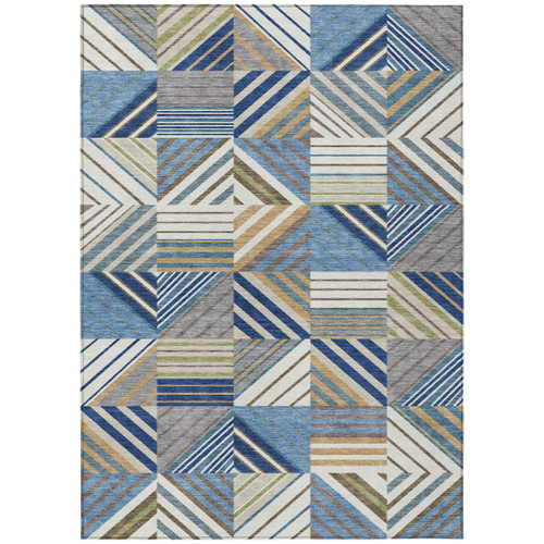 10' X 14' Denim Blue Ivory And Brown Patchwork Washable Indoor Outdoor Area Rug