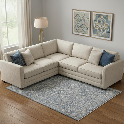8' X 10' Blue And Ivory Wool Floral Hand Tufted Area Rug