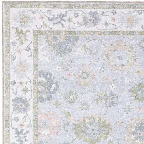 7' X 9' Blue And Green Oriental Washable Area Rug