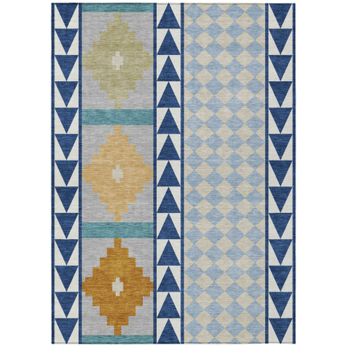 10' X 14' Navy Blue And Sky Blue Southwestern Washable Indoor Outdoor Area Rug