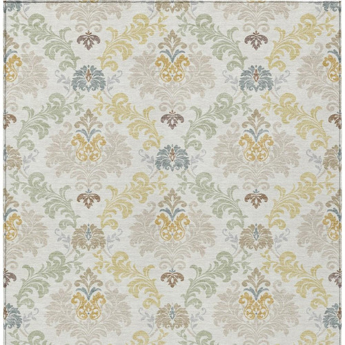 8' X 10' Ivory And Beige Damask Washable Indoor Outdoor Area Rug
