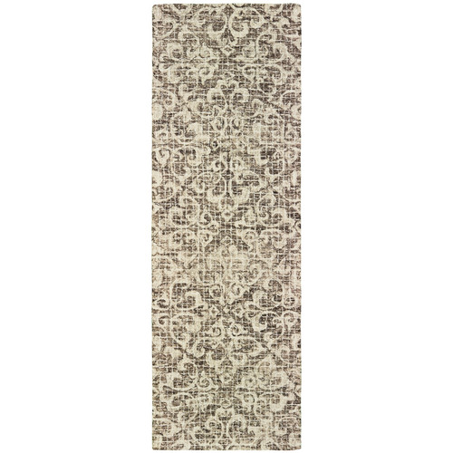 8' Brown And Ivory Wool Floral Hand Tufted Runner Rug