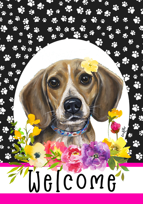Beagle - Hippie Hound Studios Paw Prints  House and Garden Flags