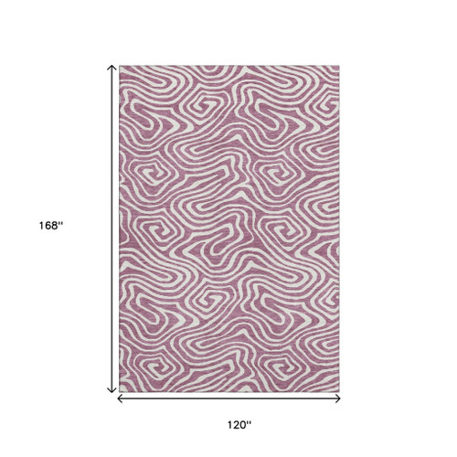 10' X 14' Plum And Ivory Abstract Washable Area Rug With UV Protection
